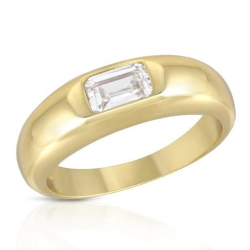 Elizabeth Stone Dome Ring With Baguette Center
